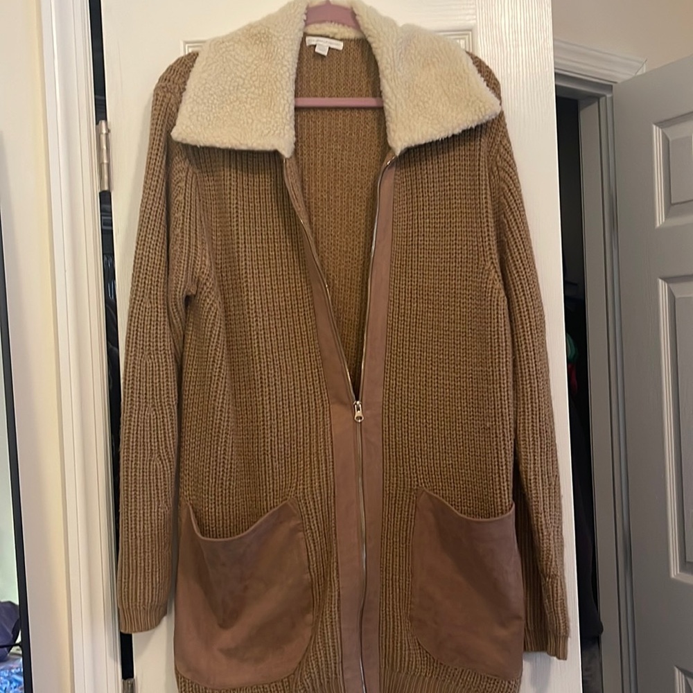 New York & Company Brown Zip Up Cardigan